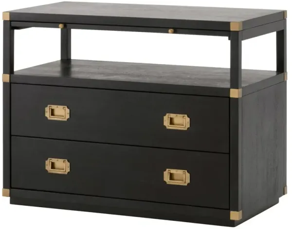 Talbot 2-Drawer Campaign Nightstand, Brushed Black/Gold