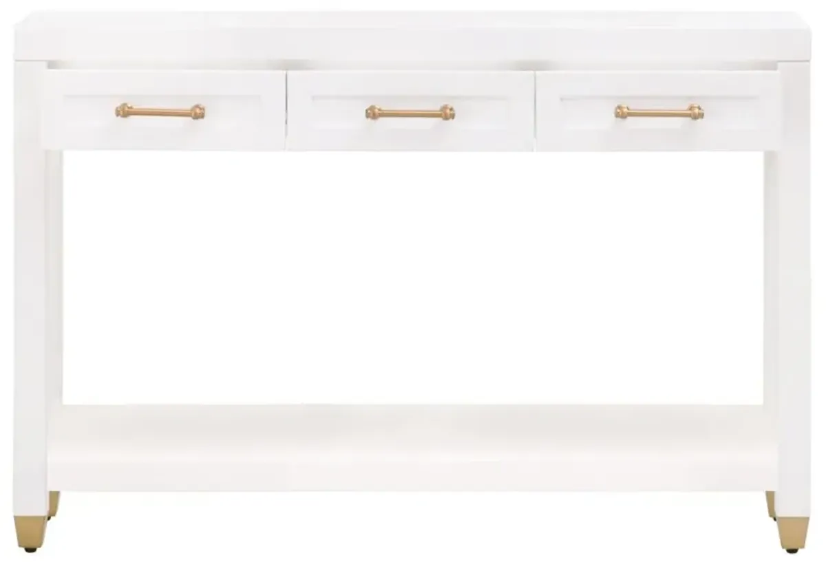 Charlotte Narrow Console Table, Matte White/Brass