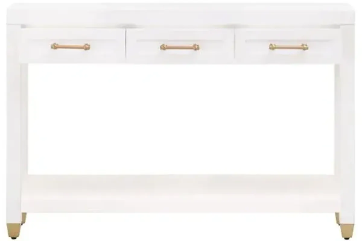 Charlotte Narrow Console Table - Matte White/Brass