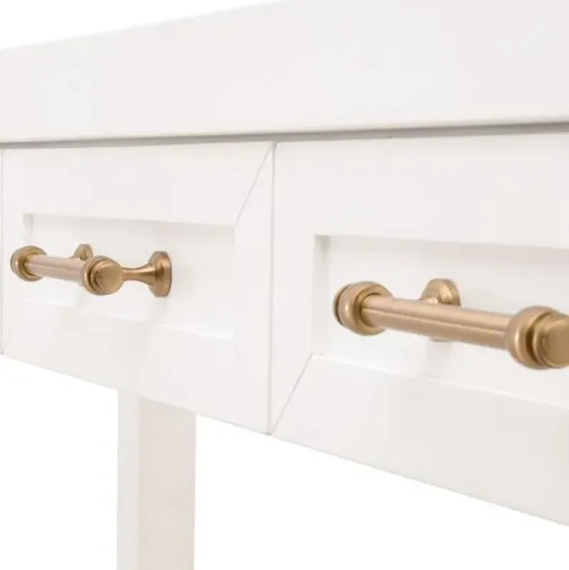 Charlotte Narrow Console Table - Matte White/Brass