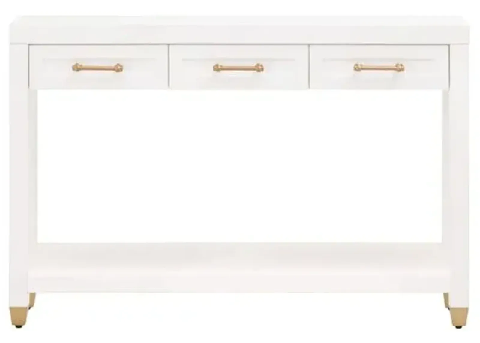 Charlotte Narrow Console Table - Matte White/Brass