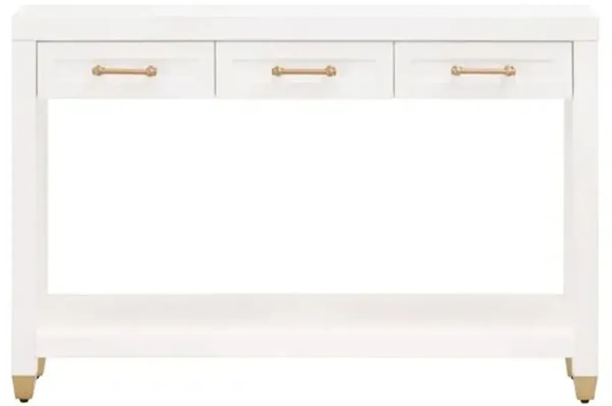 Charlotte Narrow Console Table - Matte White/Brass