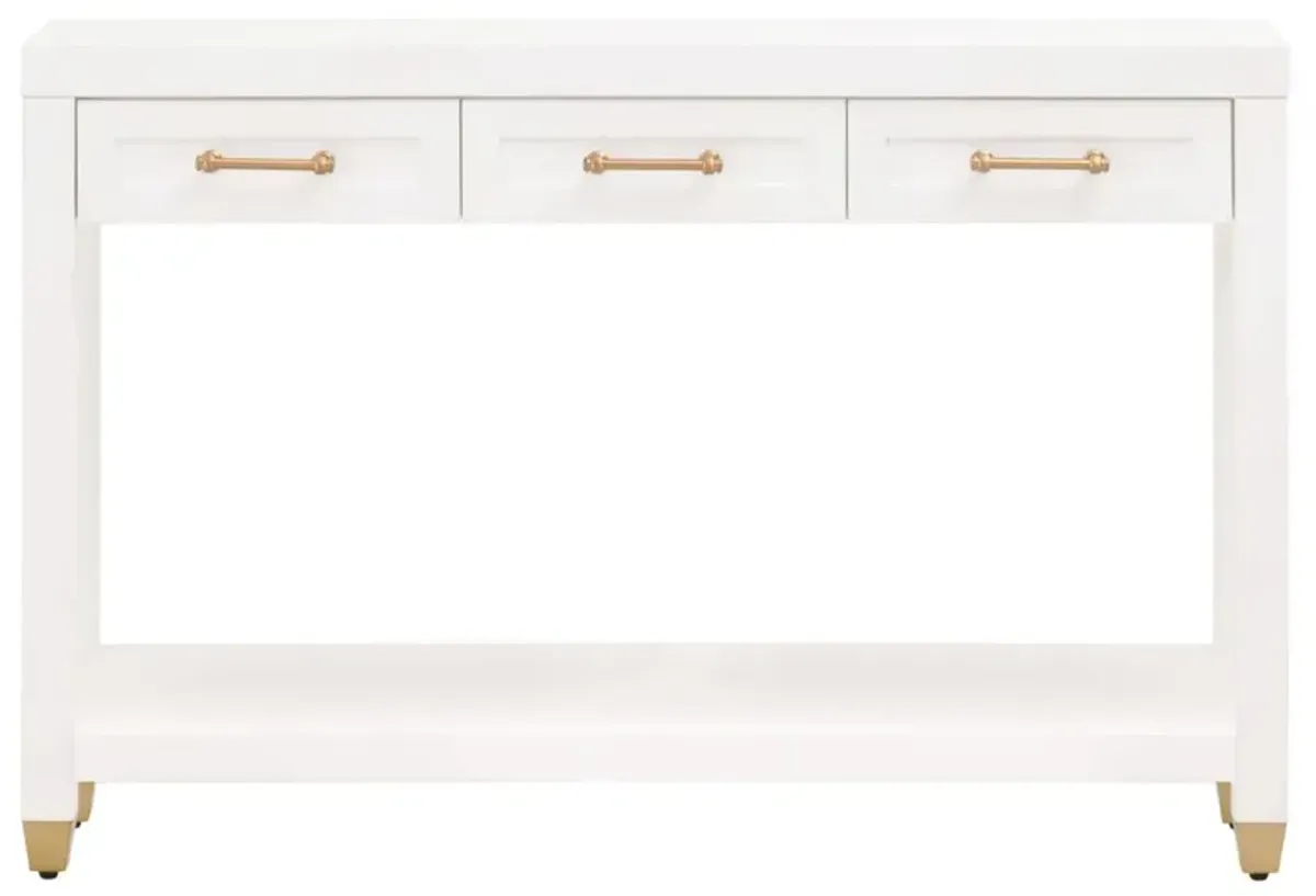Charlotte Narrow Console Table, Matte White/Brass