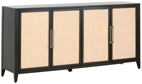 Dalton Rattan 3-Door Media Sideboard, Brushed Black/Natural