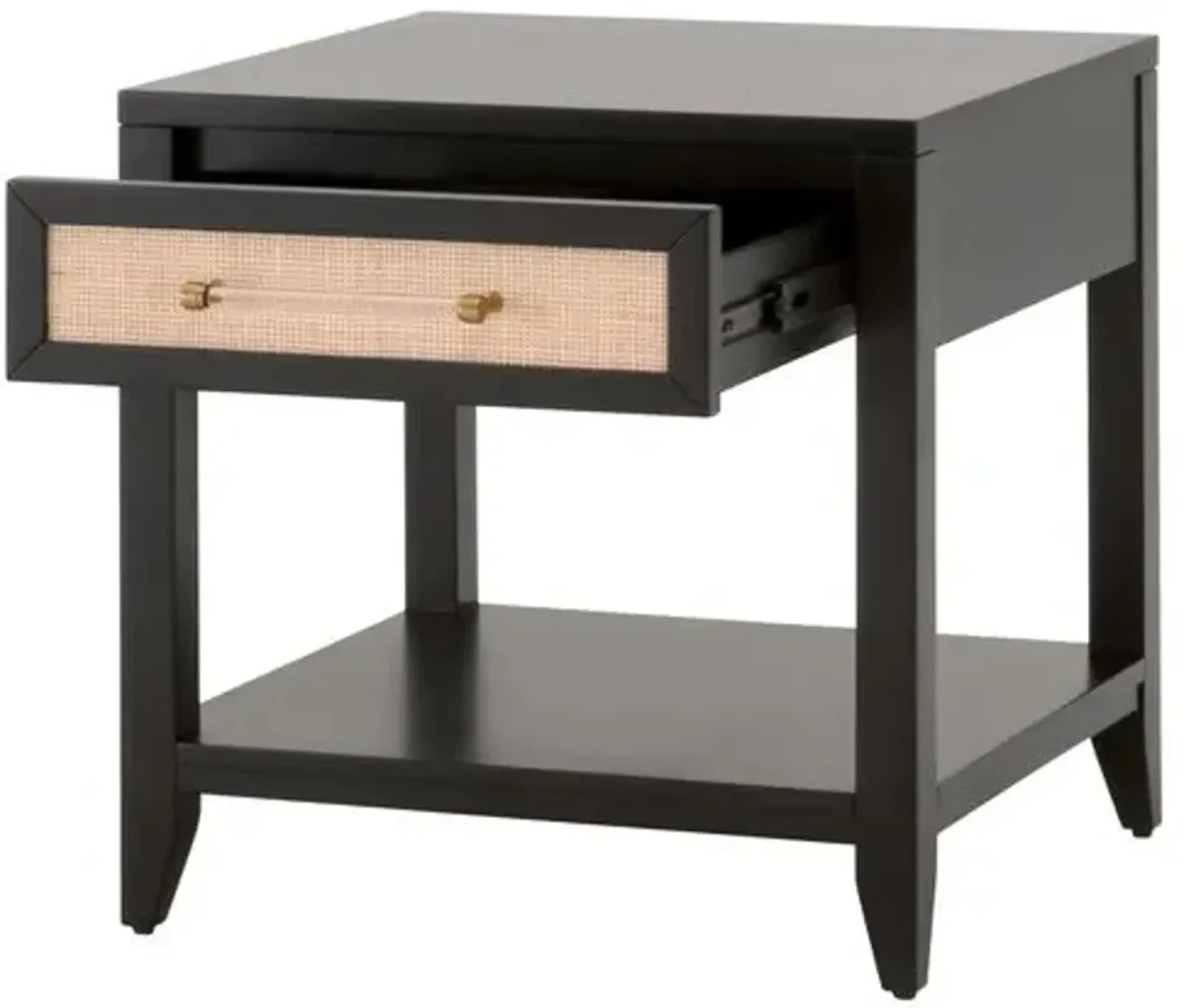 Dalton Rattan 1-Drawer Side Table/Nightstand - Brushed Black/Natural