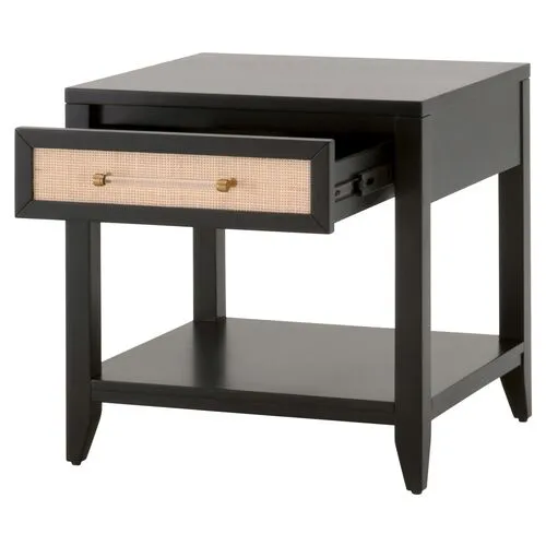 Dalton Rattan 1-Drawer Side Table/Nightstand - Brushed Black/Natural