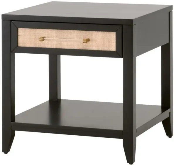 Dalton Rattan 1-Drawer Side Table/Nightstand, Brushed Black/Natural
