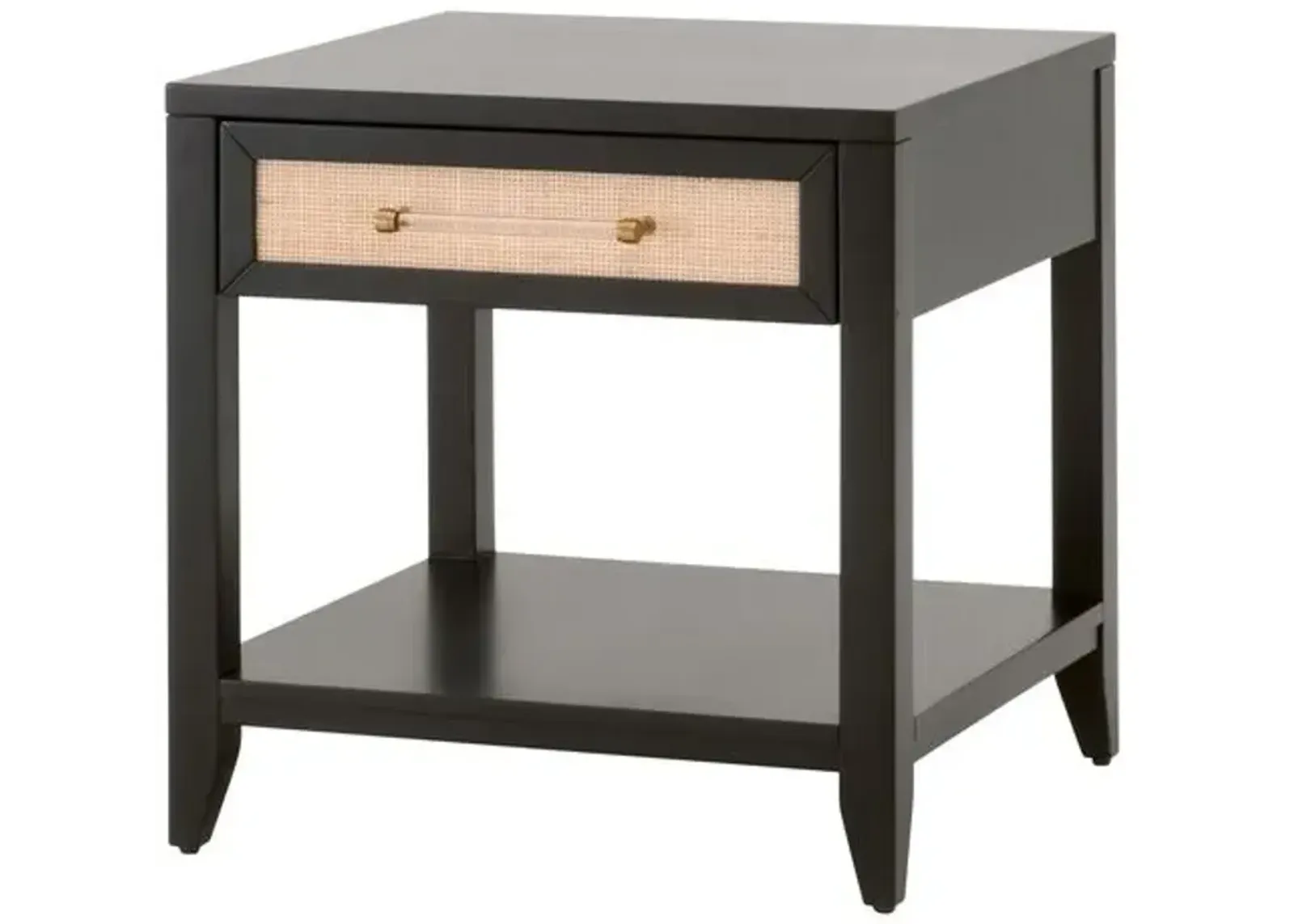 Dalton Rattan 1-Drawer Side Table/Nightstand - Brushed Black/Natural