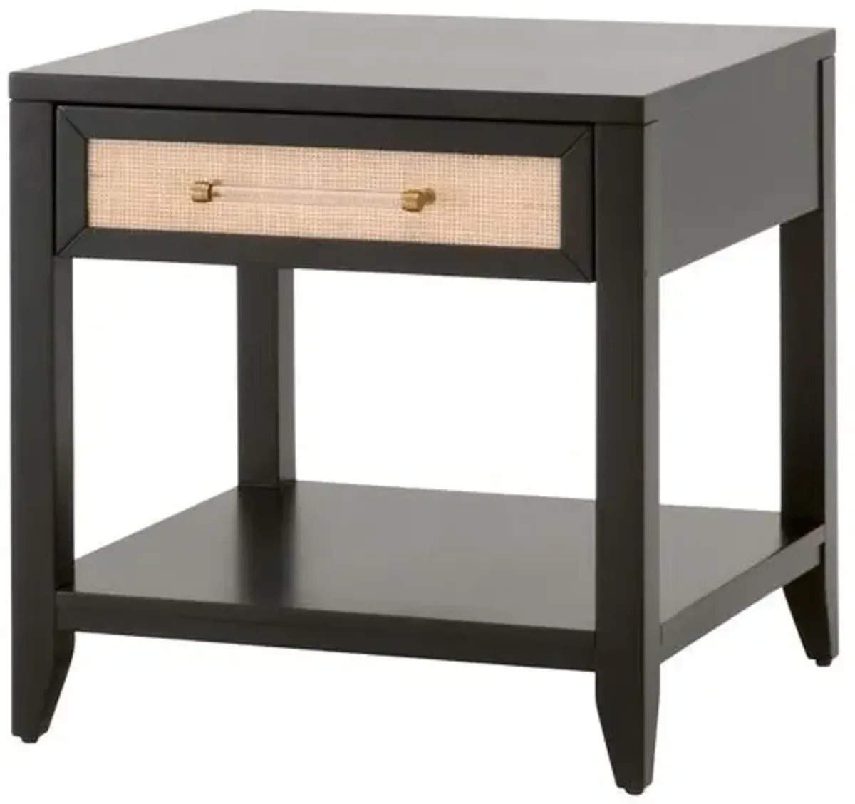 Dalton Rattan 1-Drawer Side Table/Nightstand - Brushed Black/Natural