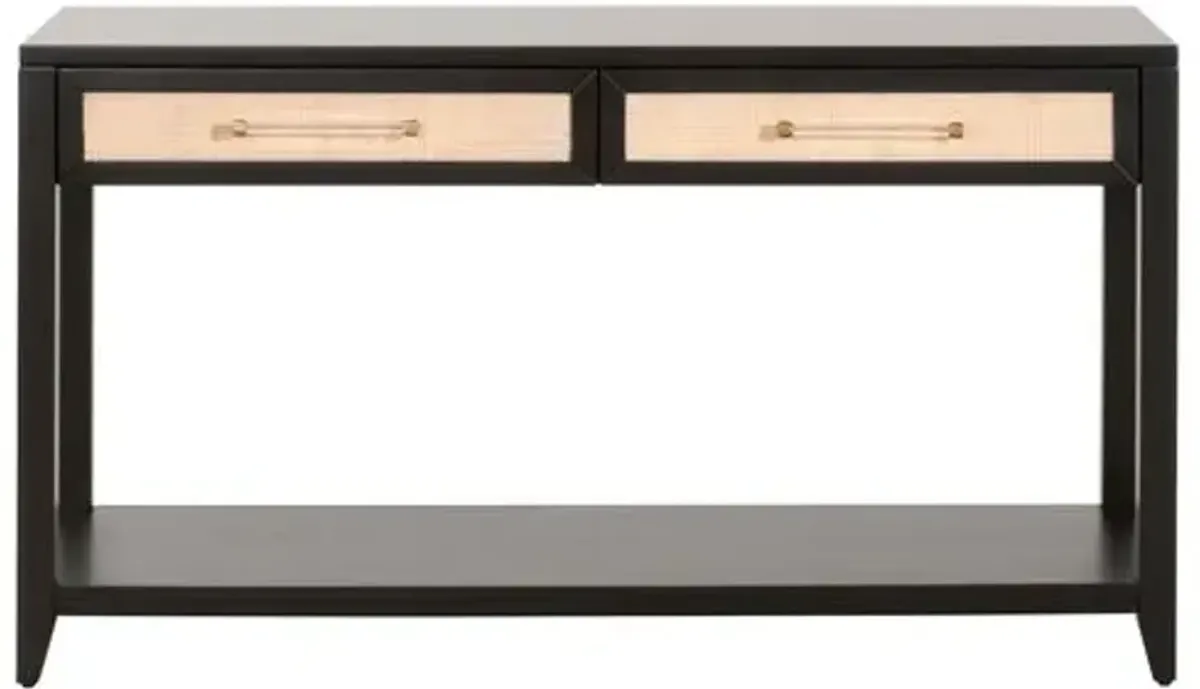 Dalton Rattan 2-Drawer Console - Brushed Black/Natural