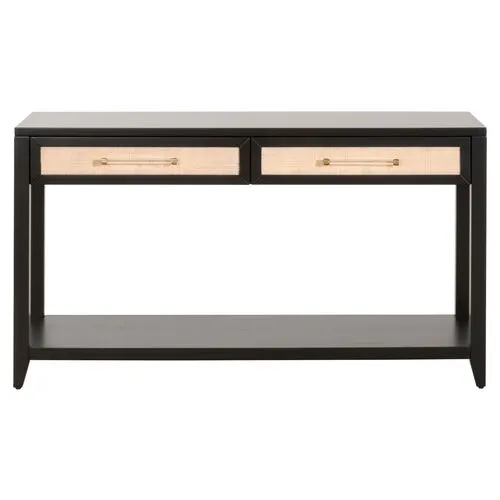 Dalton Rattan 2-Drawer Console - Brushed Black/Natural