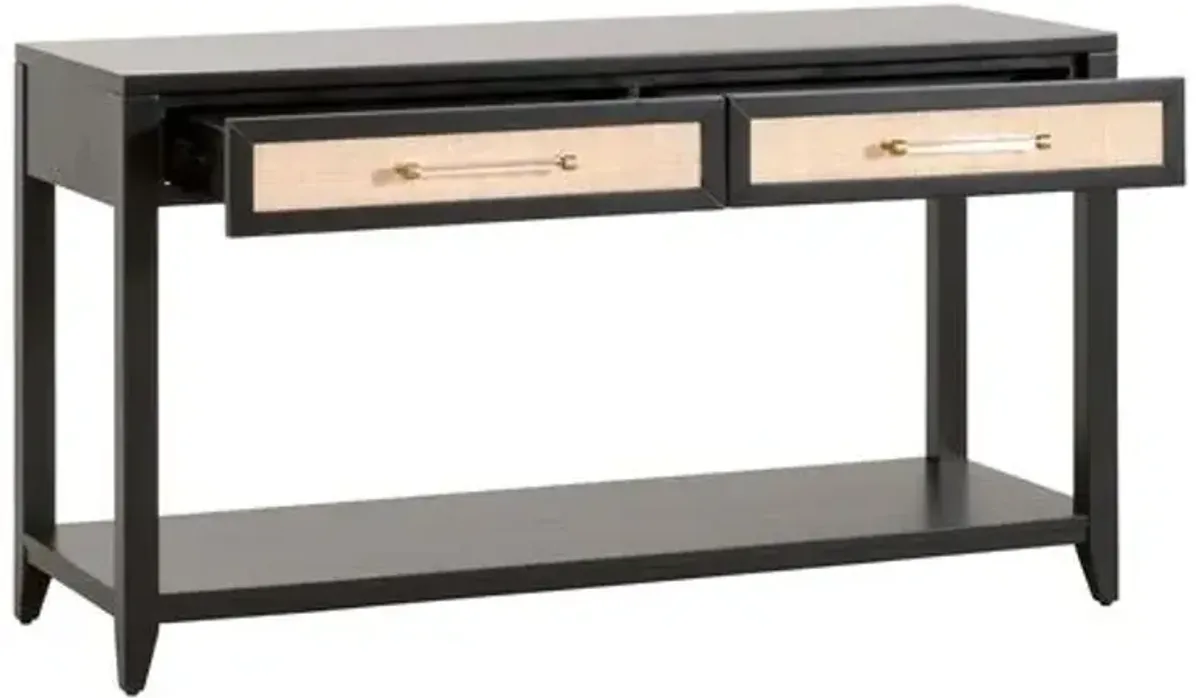 Dalton Rattan 2-Drawer Console - Brushed Black/Natural