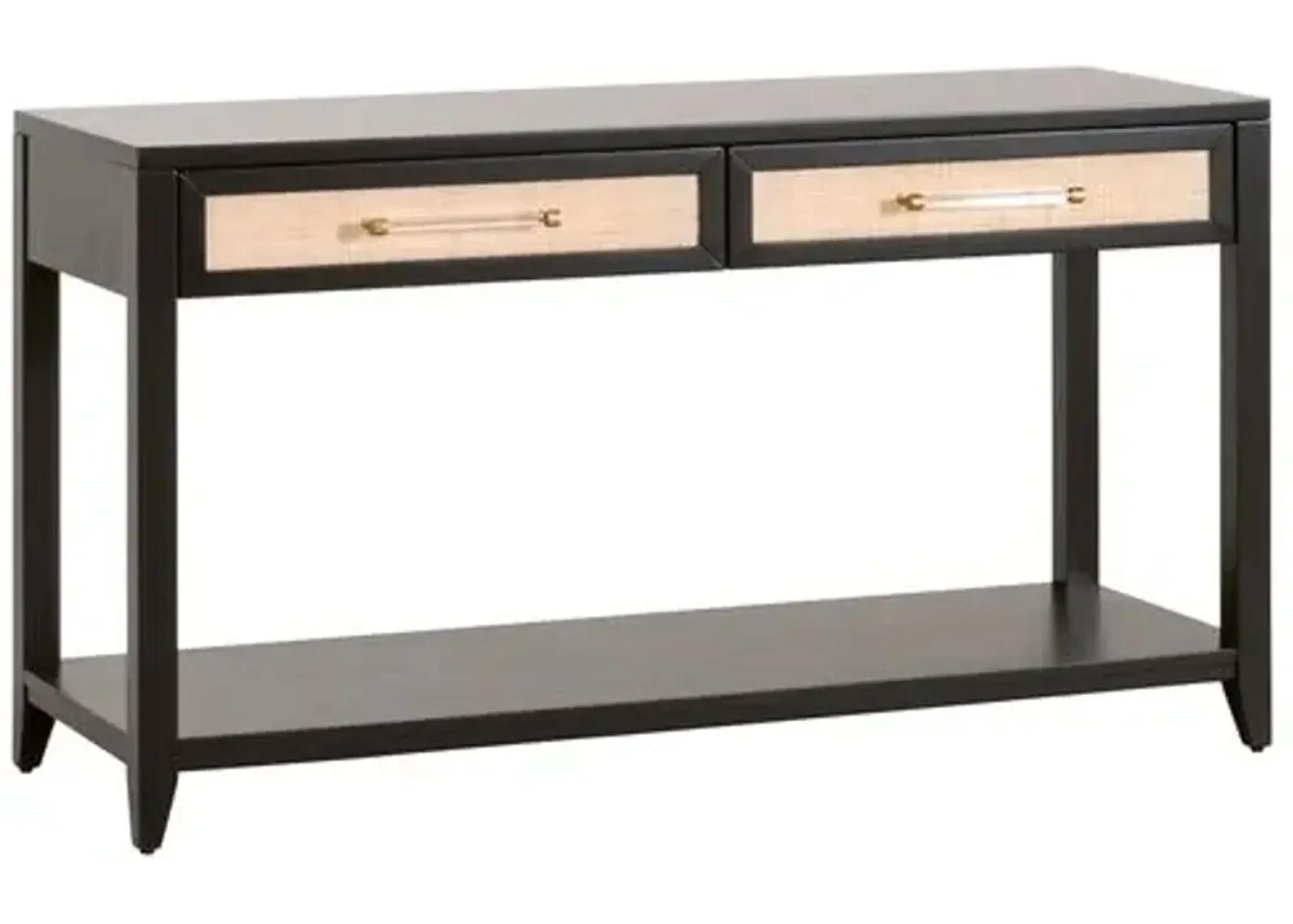 Dalton Rattan 2-Drawer Console - Brushed Black/Natural