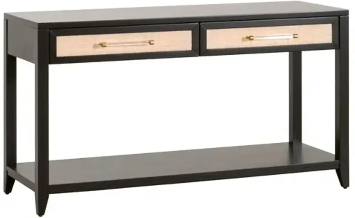 Dalton Rattan 2-Drawer Console - Brushed Black/Natural