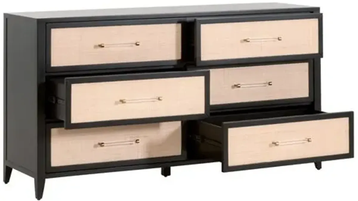 Dalton Rattan 6-Drawer Dresser - Brushed Black/Natural