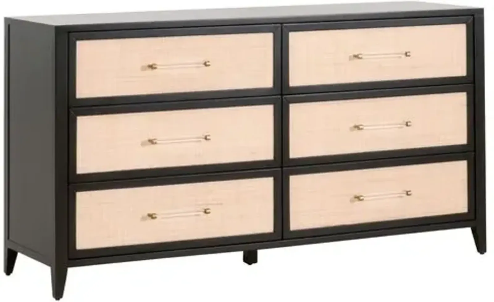 Dalton Rattan 6-Drawer Dresser - Brushed Black/Natural