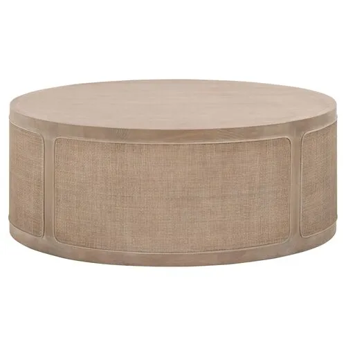 Maverick Round Cane Coffee Table - Smoke Grey Oak - Gray