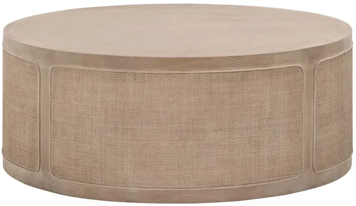 Maverick Round Cane Coffee Table, Smoke Grey Oak
