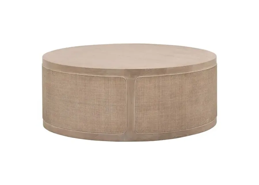 Maverick Round Cane Coffee Table - Smoke Grey Oak - Gray