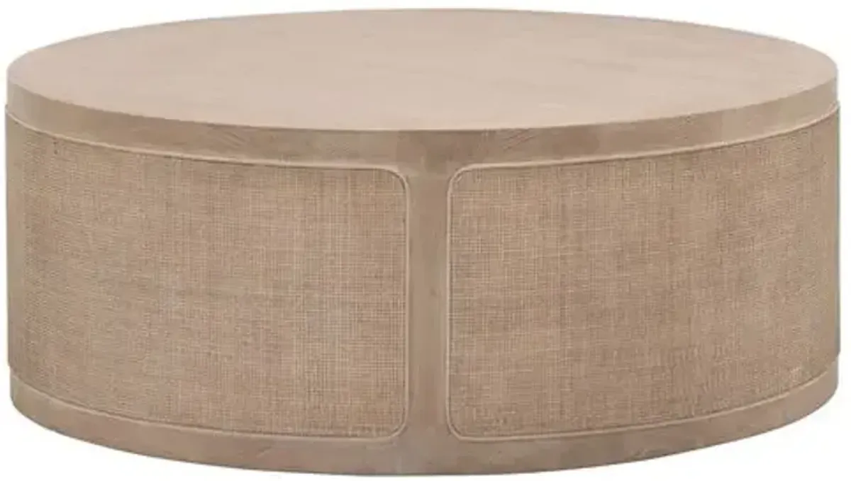 Maverick Round Cane Coffee Table - Smoke Grey Oak - Gray