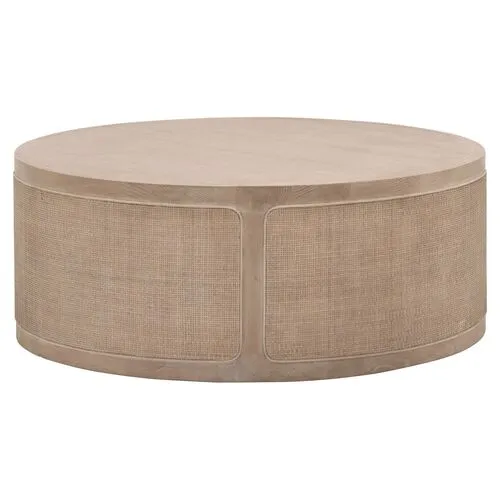 Maverick Round Cane Coffee Table - Smoke Grey Oak - Gray