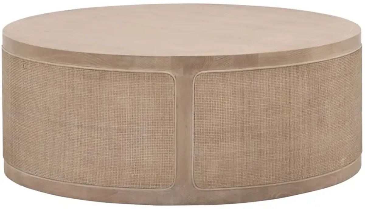 Maverick Round Cane Coffee Table, Smoke Grey Oak