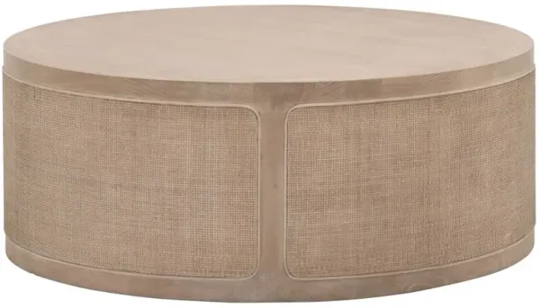 Maverick Round Cane Coffee Table, Smoke Grey Oak