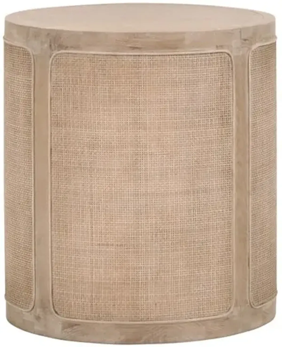 Maverick Round Cane Side Table - Smoke Grey Oak - Gray