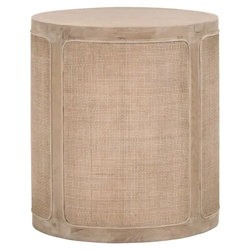 Maverick Round Cane Side Table - Smoke Grey Oak - Gray