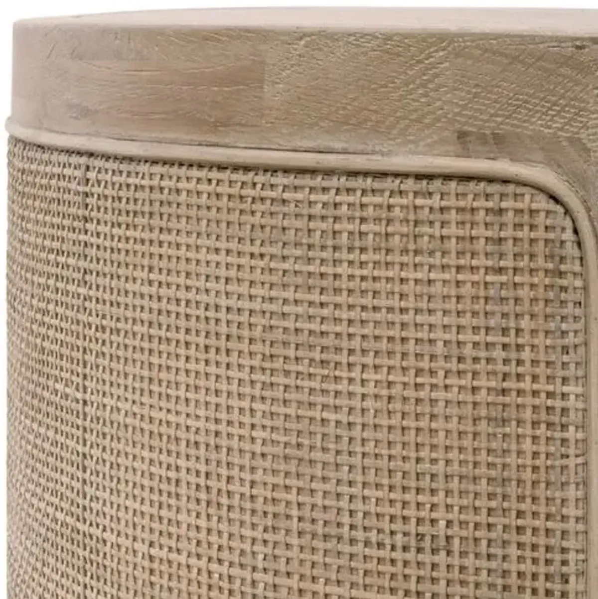 Maverick Round Cane Side Table - Smoke Grey Oak - Gray