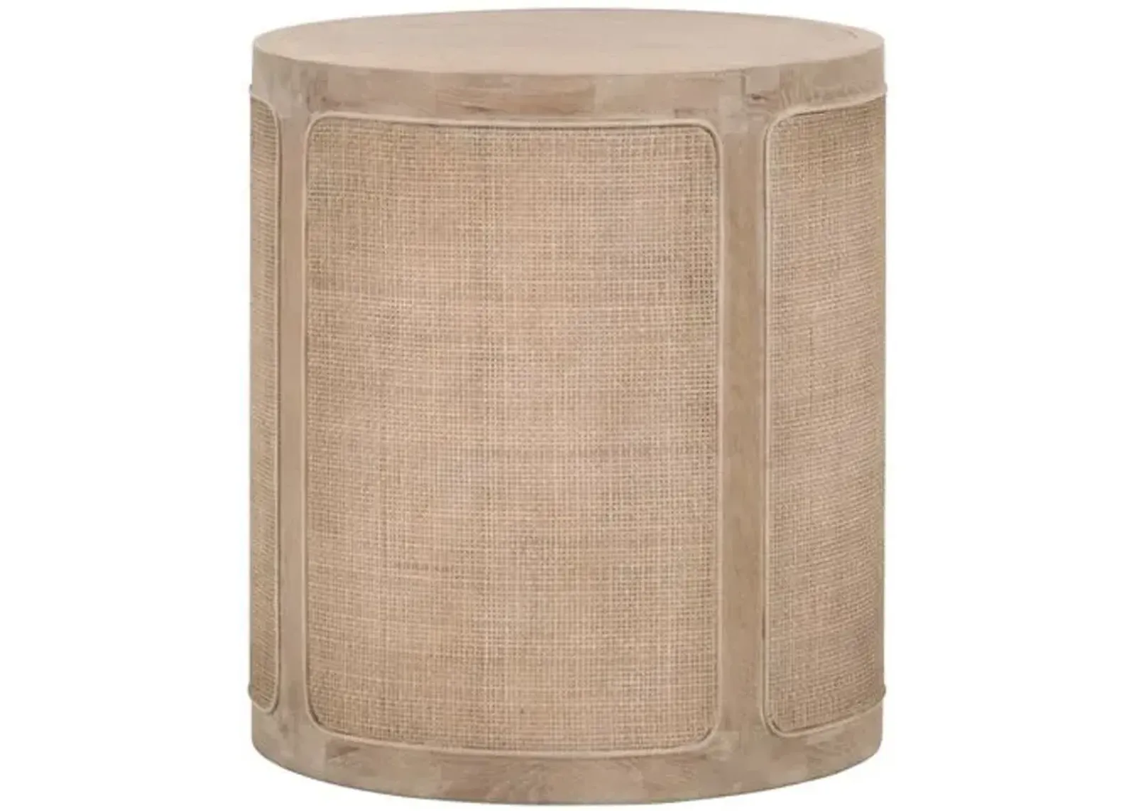 Maverick Round Cane Side Table - Smoke Grey Oak - Gray