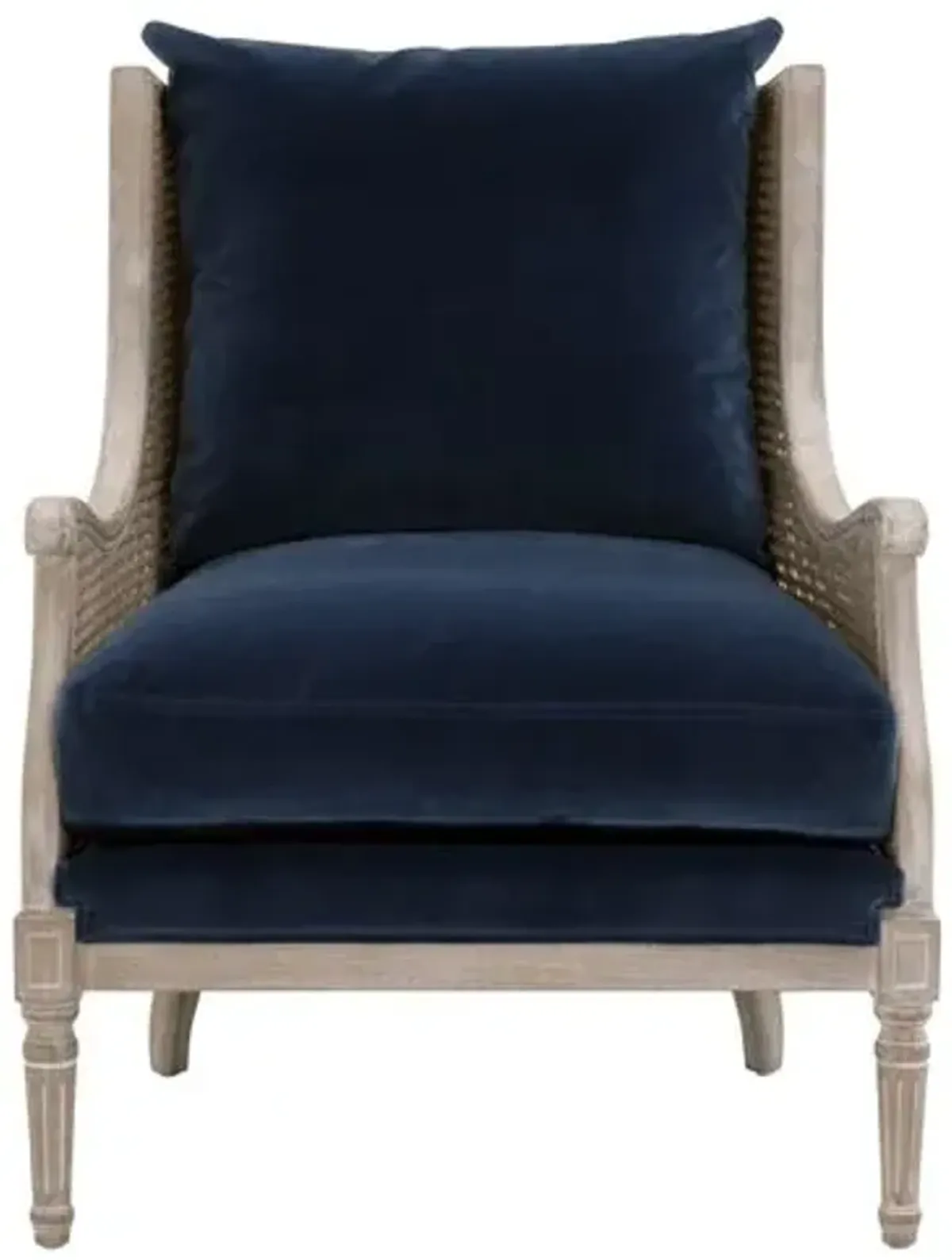 Winnie Cane Wingback Chair - Denim Velvet/Natural Gray - Blue - Comfortable, Stylish