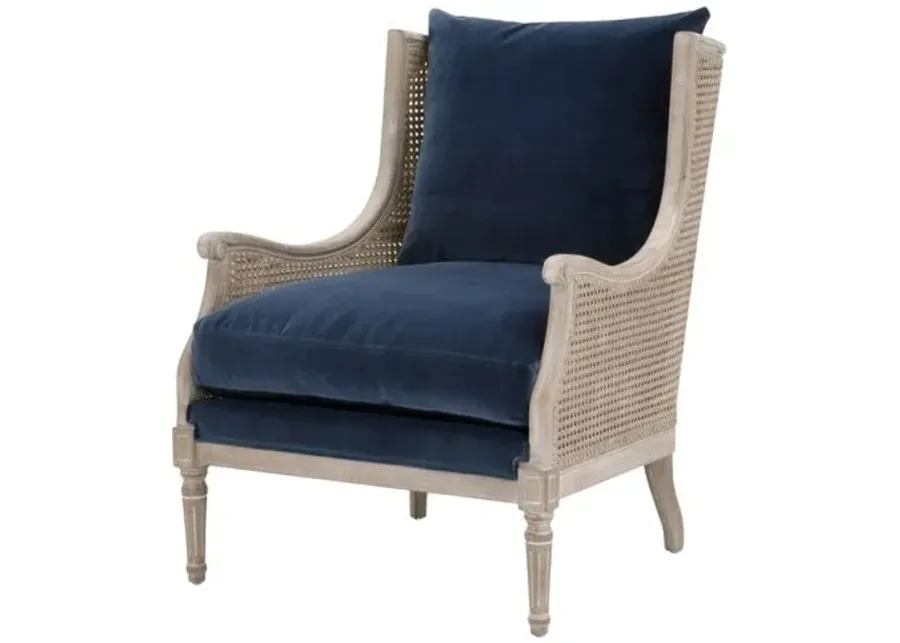 Winnie Cane Lounge Chair - Natural Gray/Denim Velvet - Blue