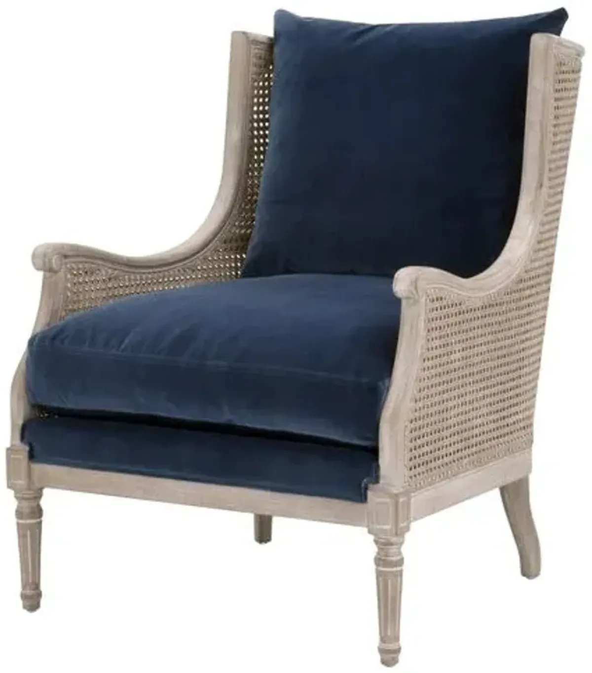 Winnie Cane Lounge Chair - Natural Gray/Denim Velvet - Blue