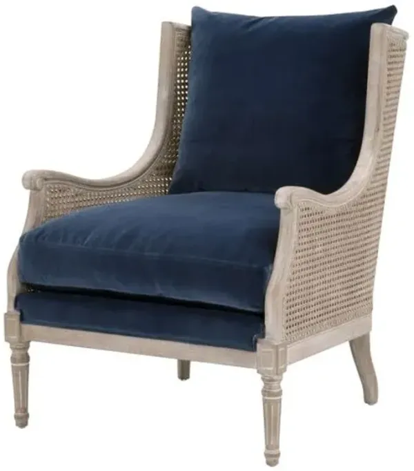 Winnie Cane Wingback Chair - Denim Velvet/Natural Gray - Blue - Comfortable, Stylish