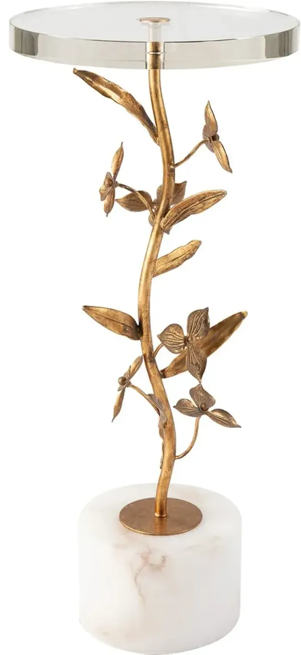 Trillium Martini Side Table, Alabaster/Antique Gold Leaf