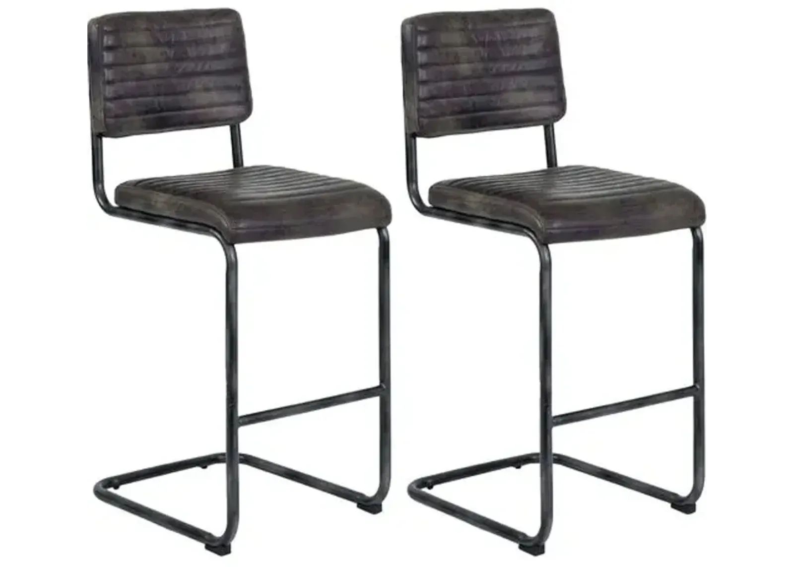 Dylan Set of 2 Leather Barstools - Ebony - Regina Andrew - Black