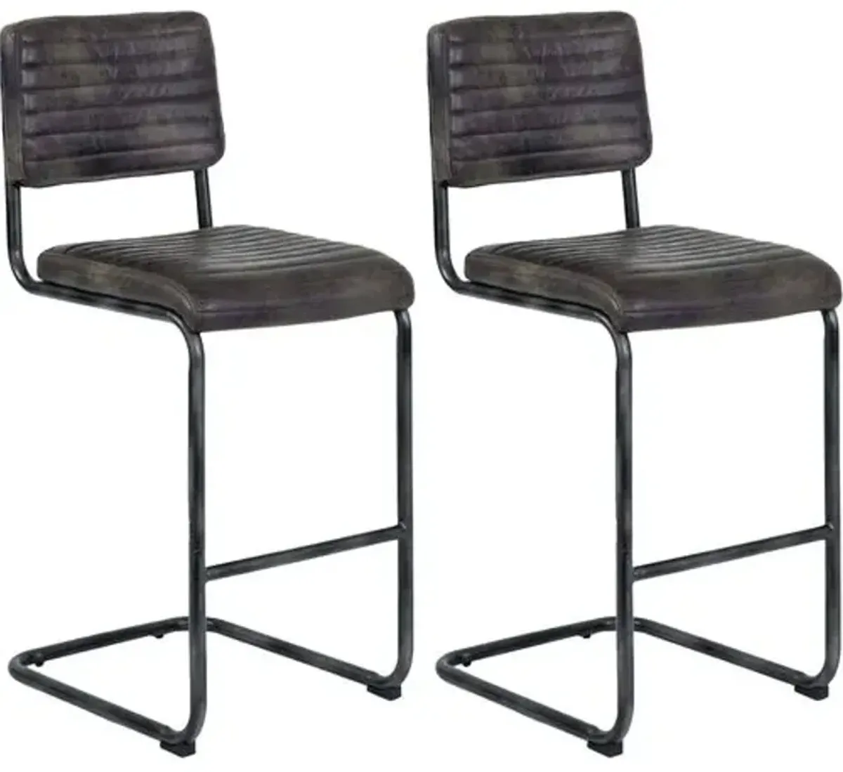 Dylan Set of 2 Leather Barstools - Ebony - Regina Andrew - Black