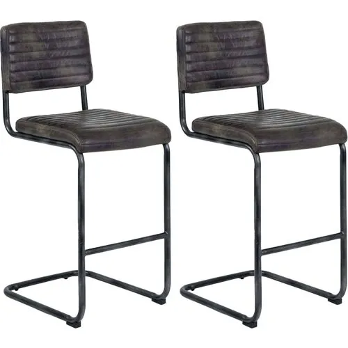 Dylan Set of 2 Leather Barstools - Ebony - Regina Andrew - Black