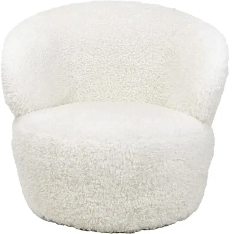 Myra Faux Boucle Wool Swivel Chair - White - Regina Andrew