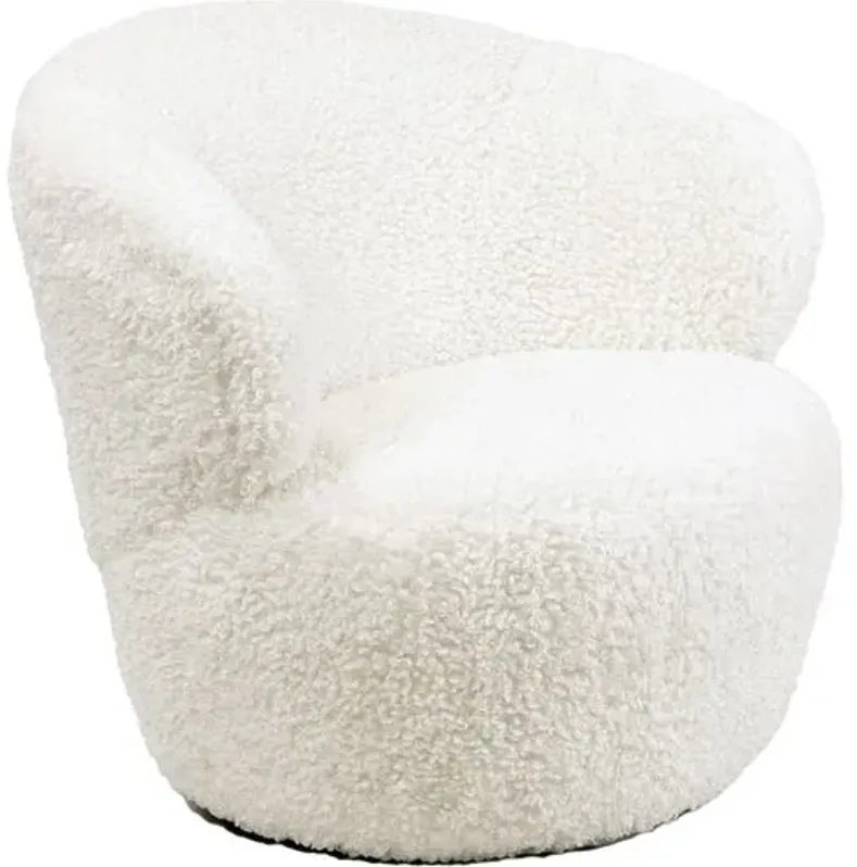 Myra Faux Boucle Wool Swivel Chair - White - Regina Andrew