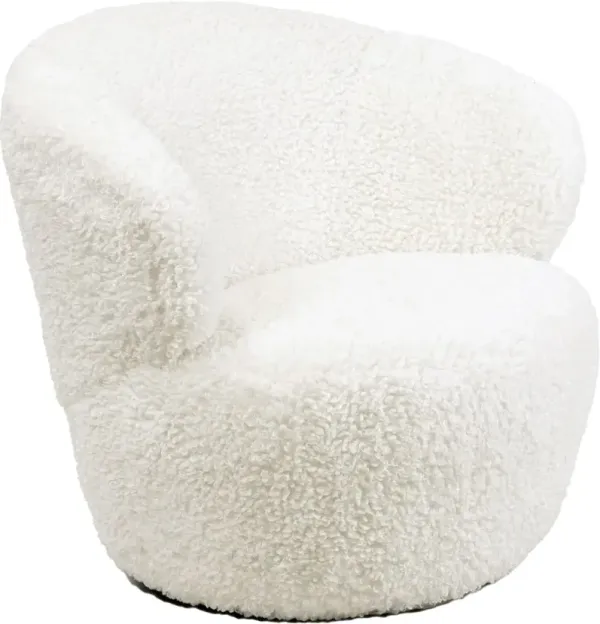 Myra Faux Boucle Wool Swivel Chair, White