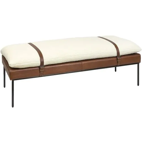 Aspen Leather and Faux Boucle Wool Bench - White/Brown - Regina Andrew