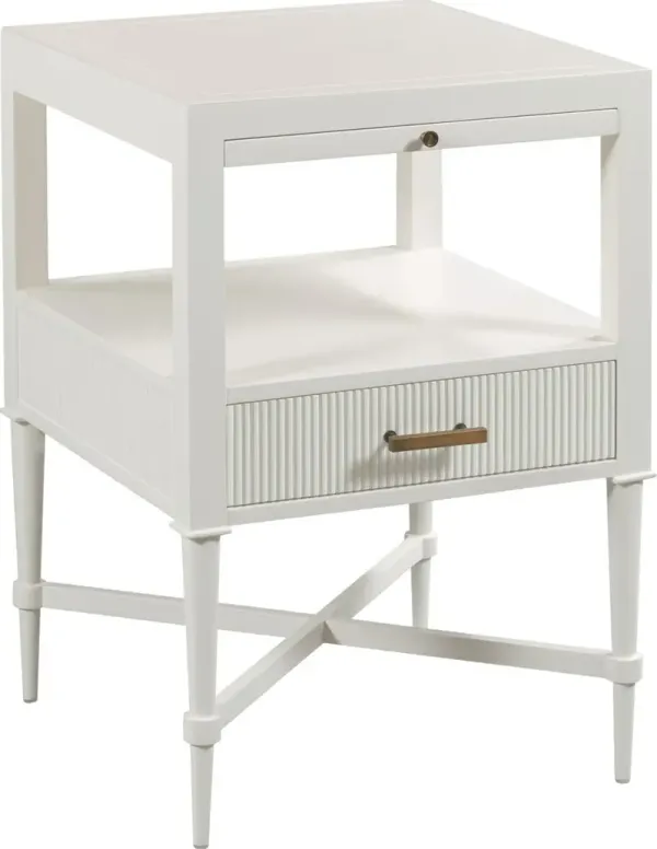 Melody Bedside Table, White Dove/Brass