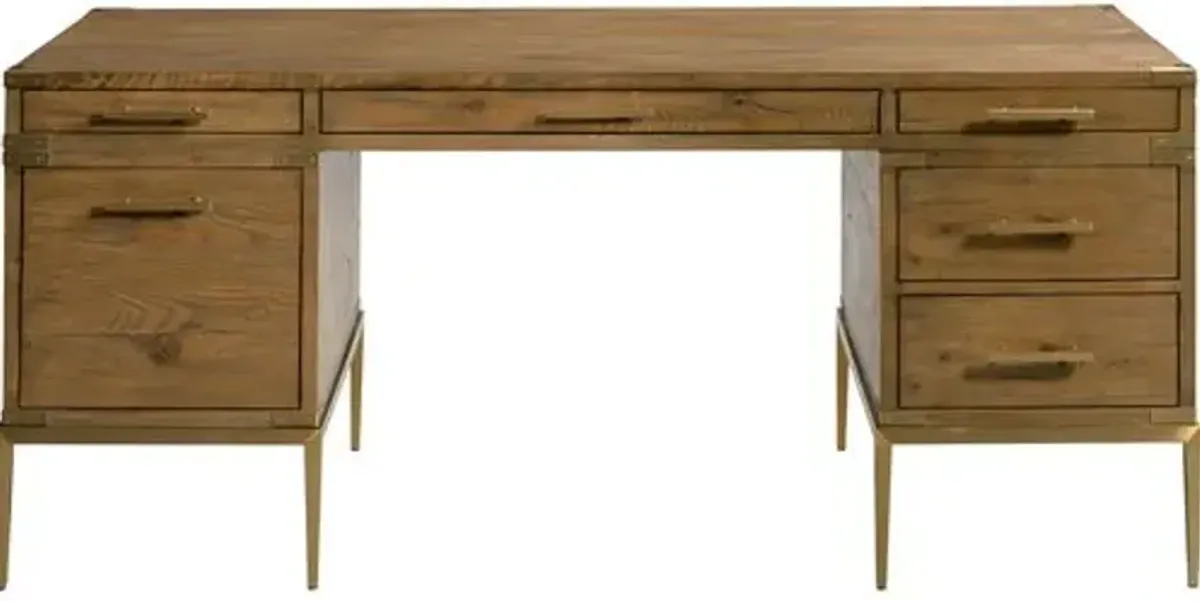 Bentley Executive Desk - Natural Antique/Brass - Brown