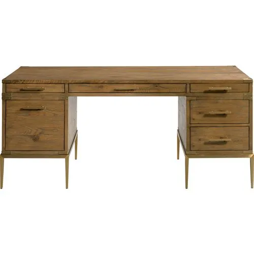 Bentley Executive Desk - Natural Antique/Brass - Brown