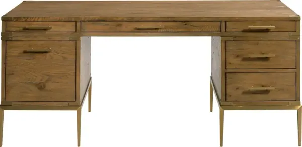 Bentley Executive Desk, Natural Antique/Brass