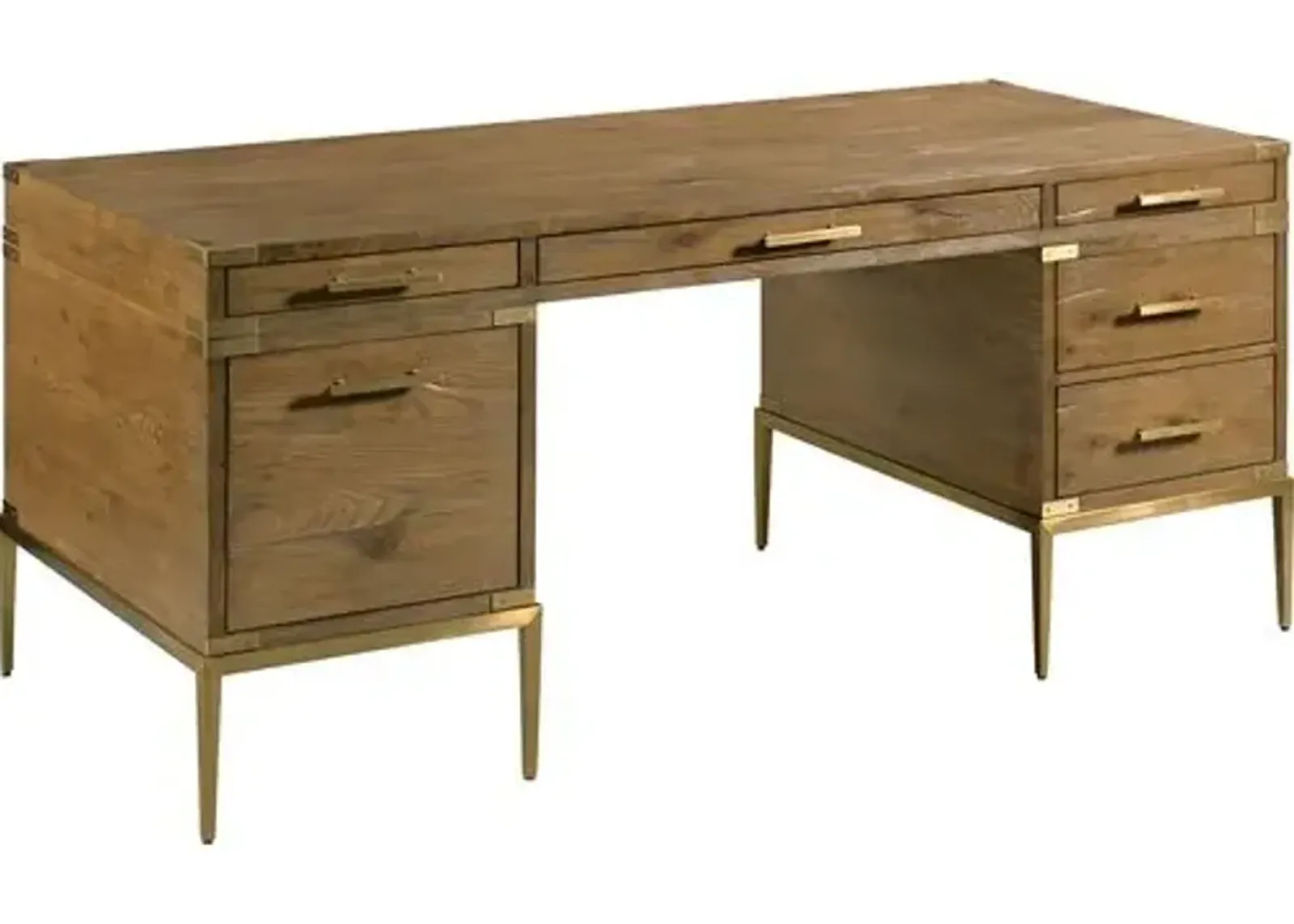 Bentley Executive Desk - Natural Antique/Brass - Brown