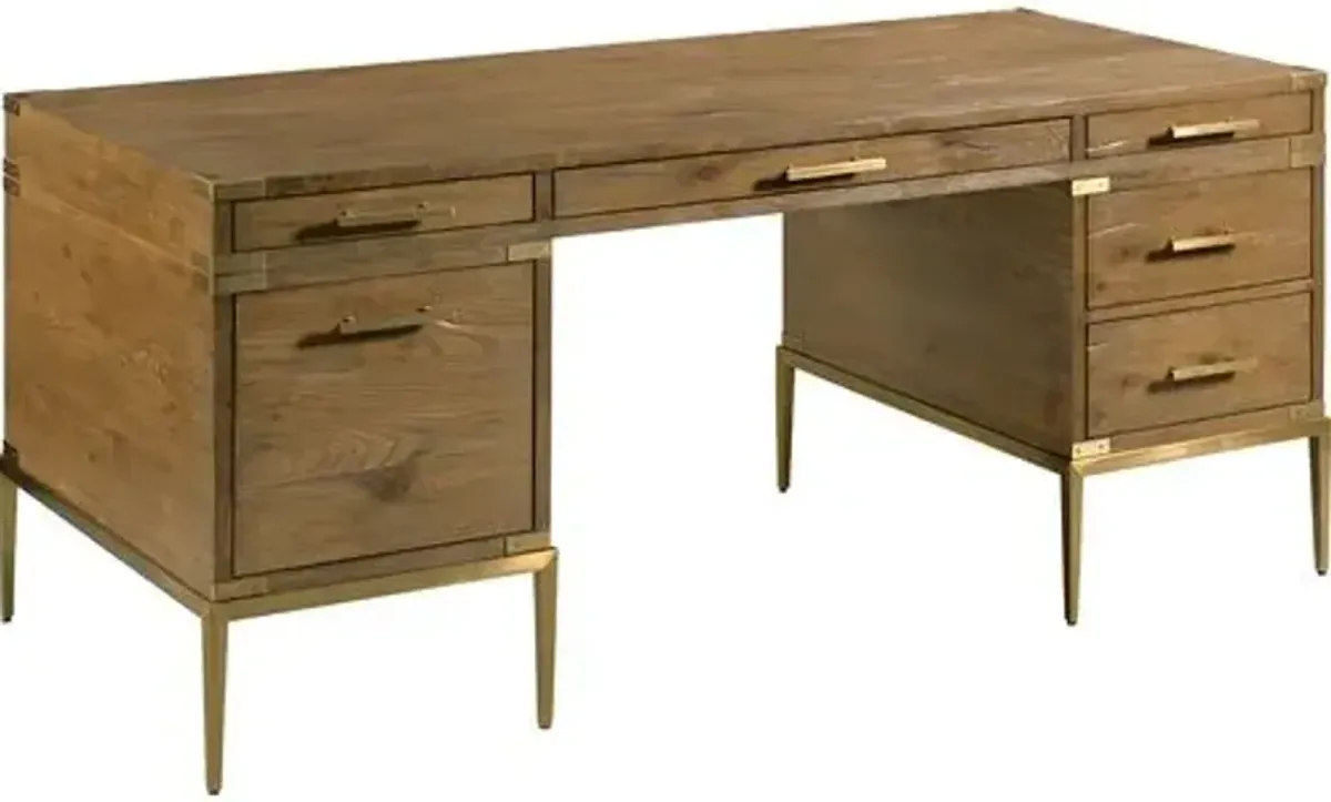 Bentley Executive Desk - Natural Antique/Brass - Brown