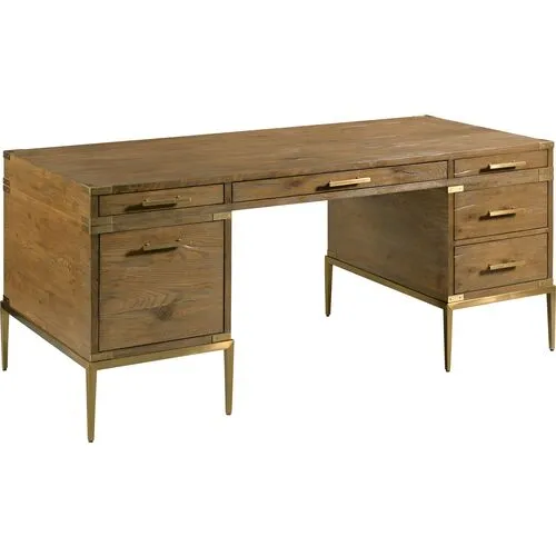 Bentley Executive Desk - Natural Antique/Brass - Brown